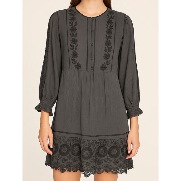 Rungolee 100% Silk Dress Black Embroidered Lace Boho Women's Size Small - Picture 1 of 11